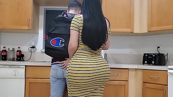 Milf fucked by young guy getting creampie on the floor in the kitchen porn 10:00